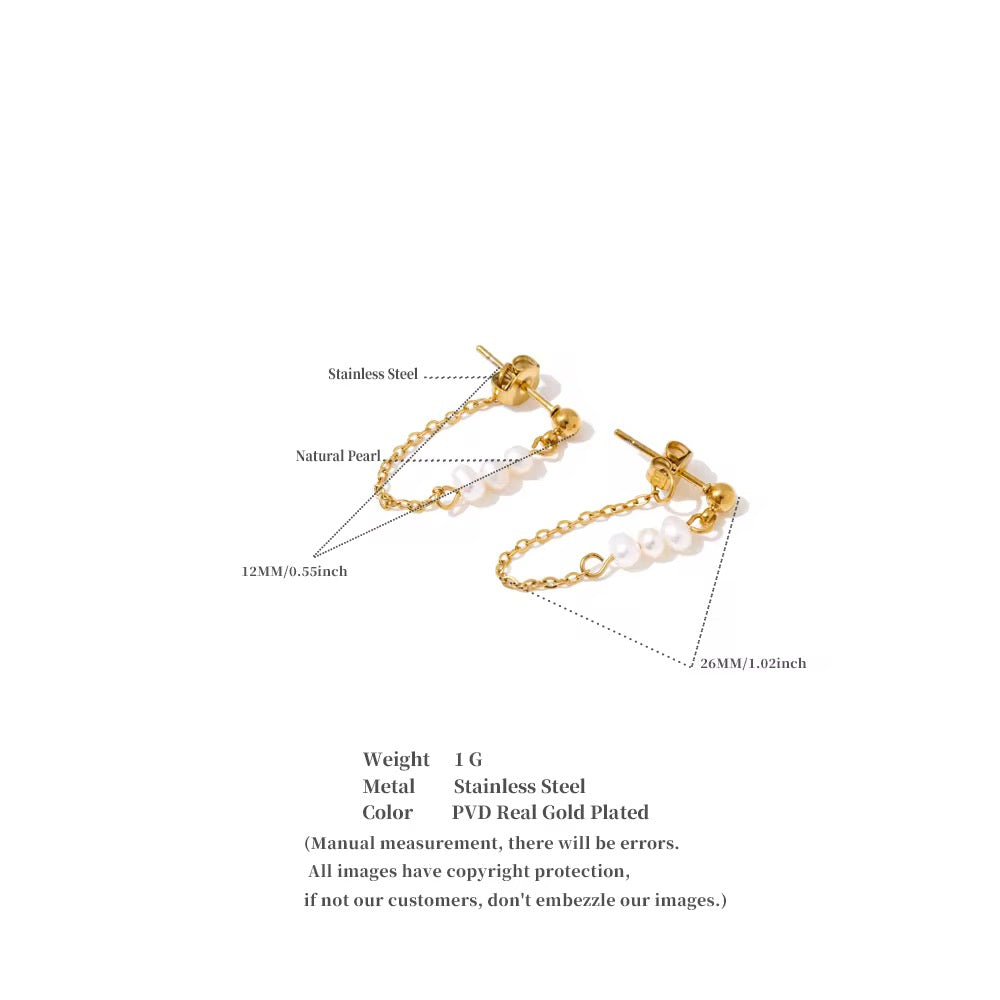 Noa Studs : 18k PVD plated fresh water pearls string earrings
