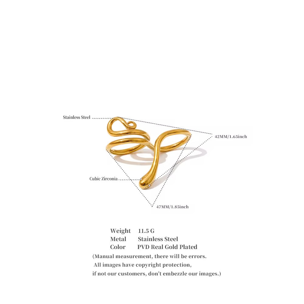 Snake ring : 18k PVD plated Double finger ring