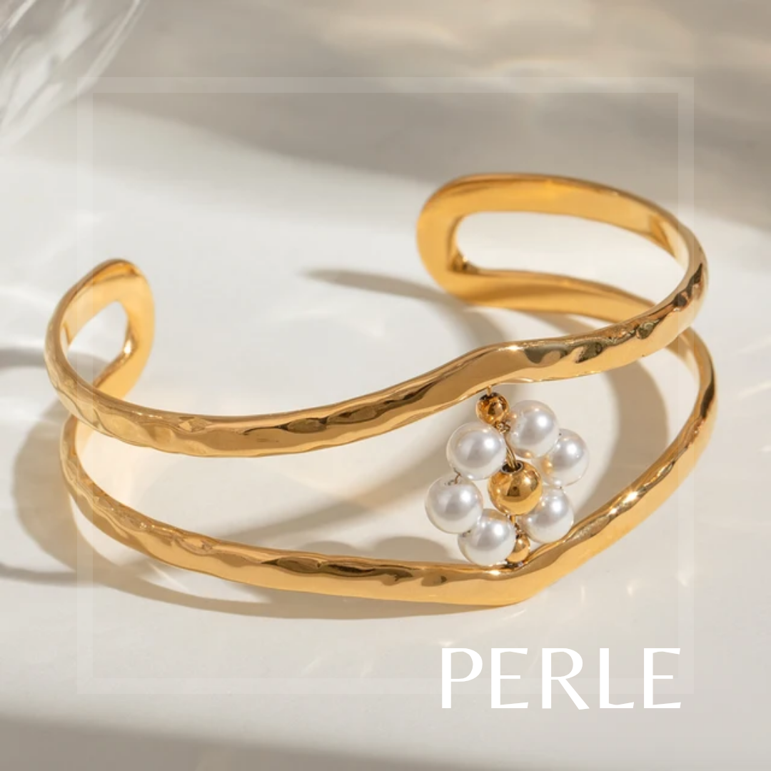 Daisy Pearl Cuff - 18k Gold plated Pearl Handcuff bracelet