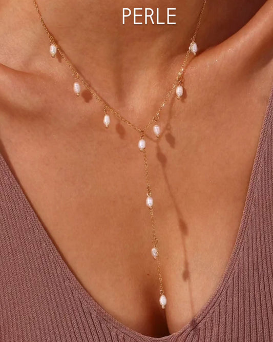Sorella Drop Necklace - 18k gold plated with fresh water pearls