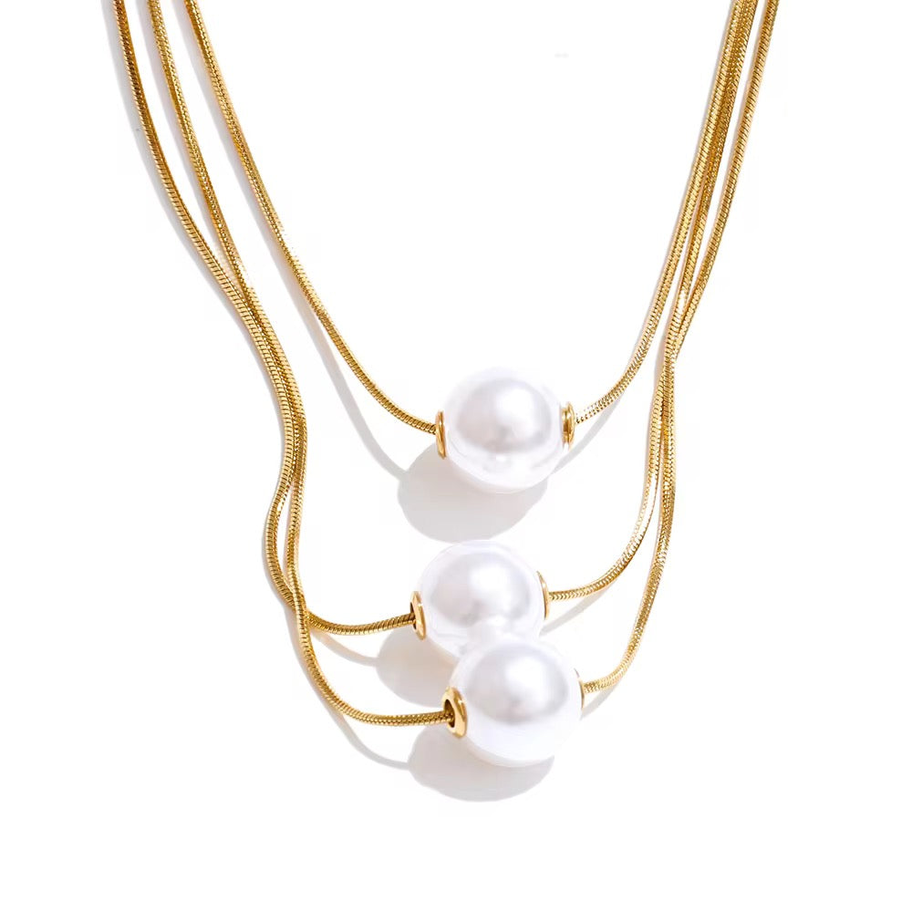 Eclat layered pearl Chain : 18kt gold layered chain
