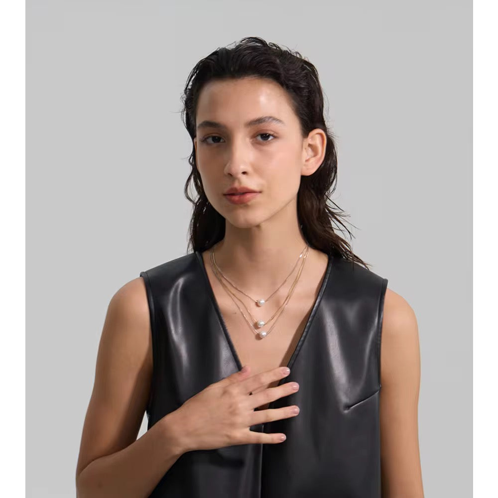 Eclat layered pearl Chain : 18kt gold layered chain